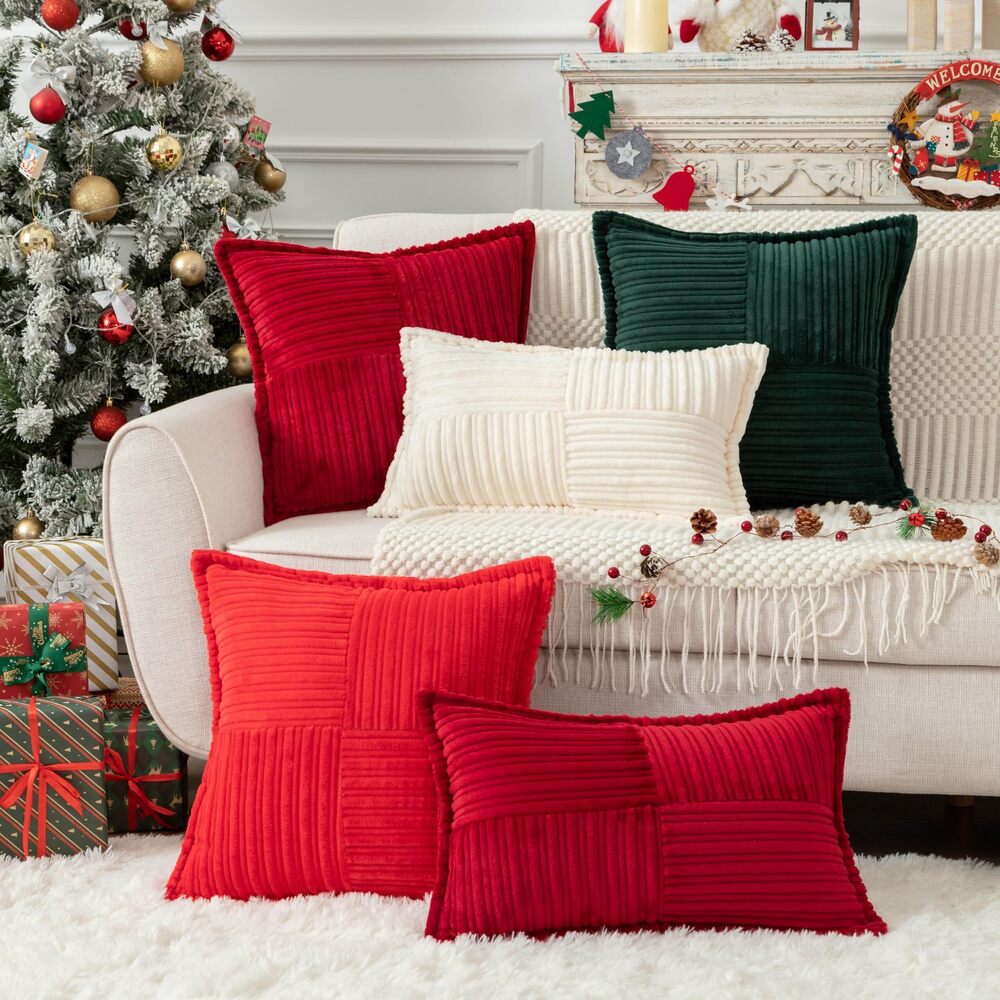 9041 UGASA Christmas Super Soft Stripe Pillow Covers Set of 2 Splicing - Picture 5 of 9